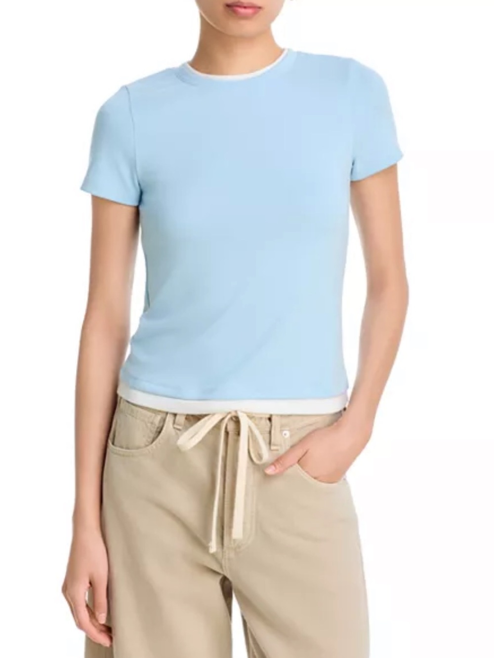 Bloomingdale’s AQUA contrast trim tee light blue